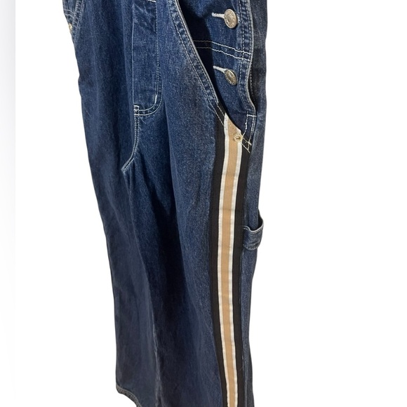 Vintage 90’s Y2K Revolt overalls wide leg side stripe mid blue wash medium - Picture 3 of 8